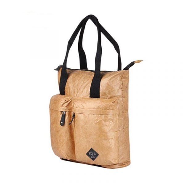 Plain Travel Foldable Waterproof Brown tyvek Paper Carrier zipper tote bag with pocket - Image 5
