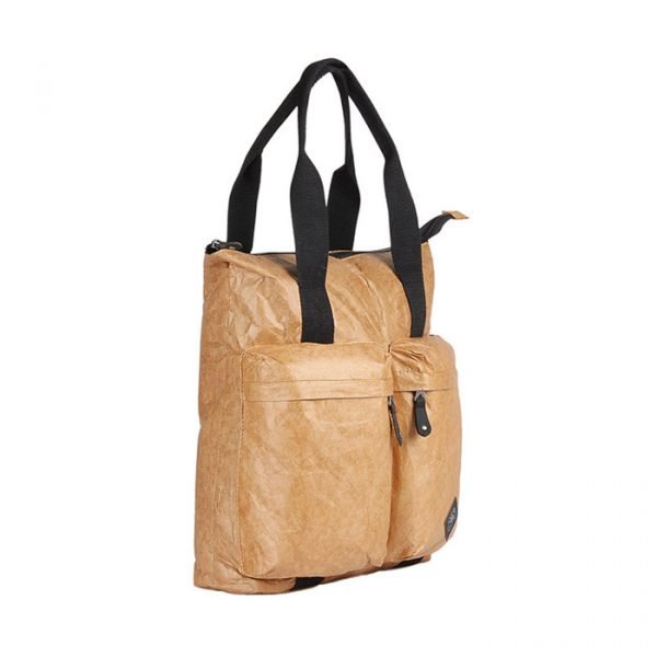 Plain Travel Foldable Waterproof Brown tyvek Paper Carrier zipper tote bag with pocket - Image 4