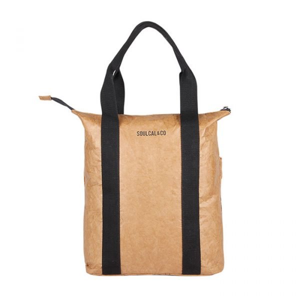 Plain Travel Foldable Waterproof Brown tyvek Paper Carrier zipper tote bag with pocket - Image 2