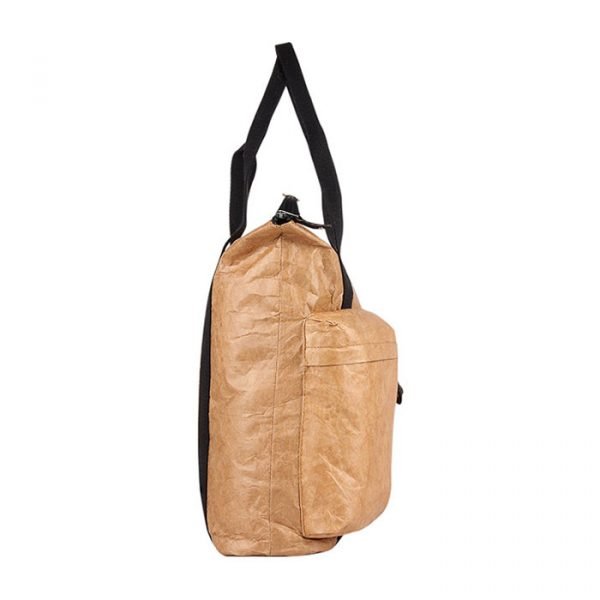 Plain Travel Foldable Waterproof Brown tyvek Paper Carrier zipper tote bag with pocket - Image 3