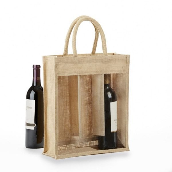 Wholesale reusable jute burlap wine tote gift bag