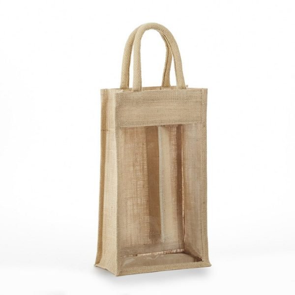 Wholesale reusable jute burlap wine tote gift bag - Image 3