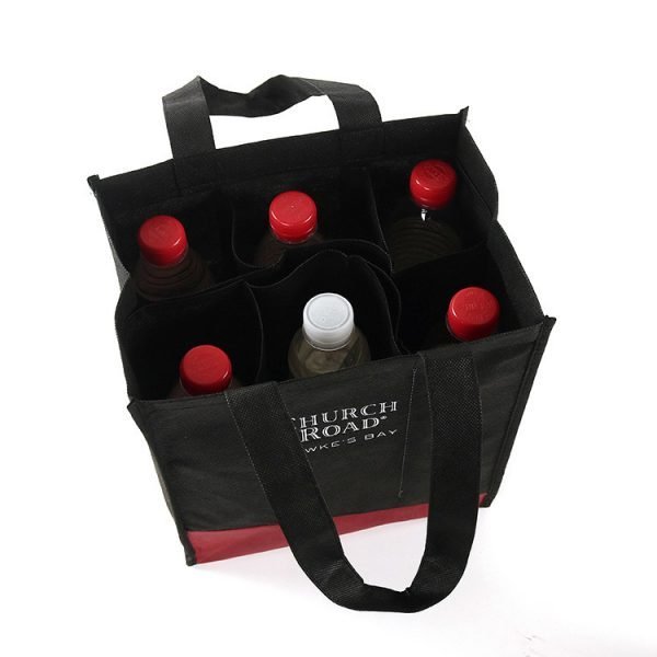 Custom PP 6 Bottle Non Woven Wine Protector Carrier Bag - Image 5