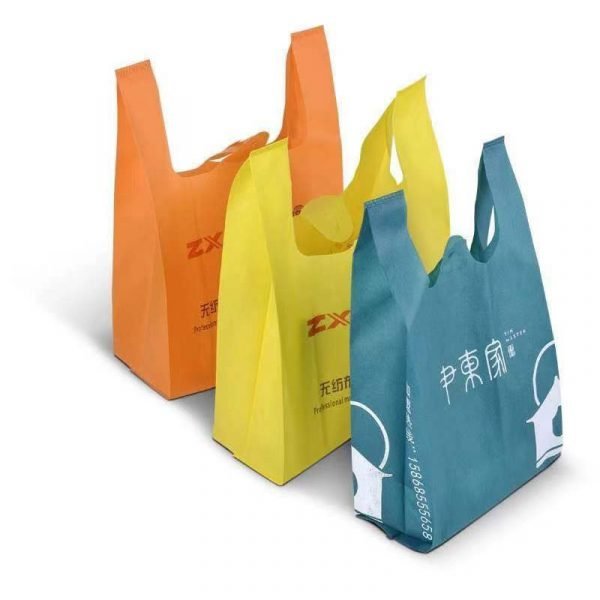 Custom Eco Friendly W Cut Non Woven Polypropylene T-Shirt Shopping Tote Bag