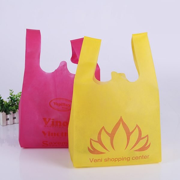 Custom Eco Friendly W Cut Non Woven Polypropylene T-Shirt Shopping Tote Bag - Image 4