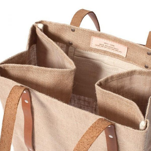 Custom Eco Friendly Jute Tote Bag Handbag with leather handle - Image 2