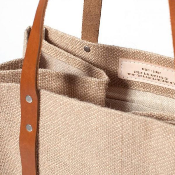 Custom Eco Friendly Jute Tote Bag Handbag with leather handle - Image 3