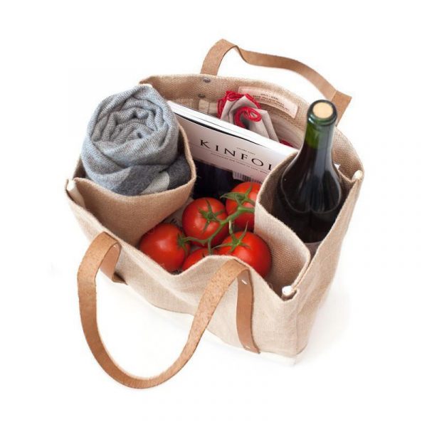 Custom Eco Friendly Jute Tote Bag Handbag with leather handle - Image 4