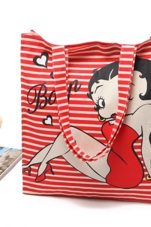 Custom Stripe Printing Calico Cotton Casual Shoulder Tote Shopping Bags