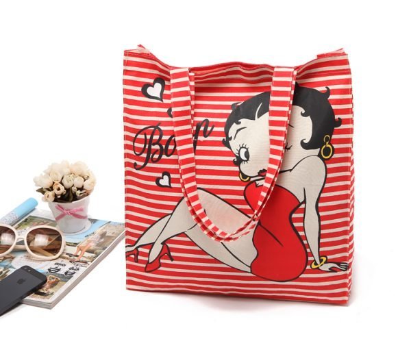Custom Stripe Printing Calico Cotton Casual Shoulder Tote Shopping Bags