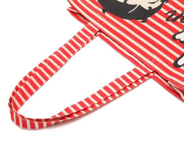 Custom Stripe Printing Calico Cotton Casual Shoulder Tote Shopping Bags - Image 5