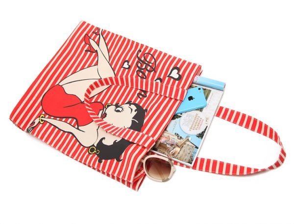 Custom Stripe Printing Calico Cotton Casual Shoulder Tote Shopping Bags - Image 7