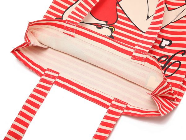 Custom Stripe Printing Calico Cotton Casual Shoulder Tote Shopping Bags - Image 2