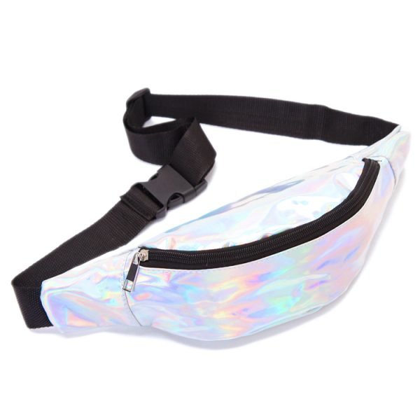 Custom Women Fanny PU Leather Holographic Laser Print Waterproof Crossbody Waist Sport Belt Bags