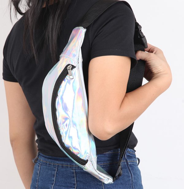 Custom Women Fanny PU Leather Holographic Laser Print Waterproof Crossbody Waist Sport Belt Bags - Image 3