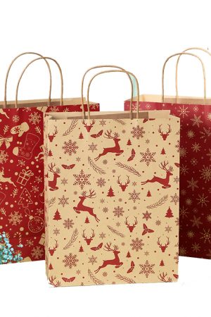 Manufacturer Wholesale Recycable Standard Size Kraft Paper Christmas Gift Bags