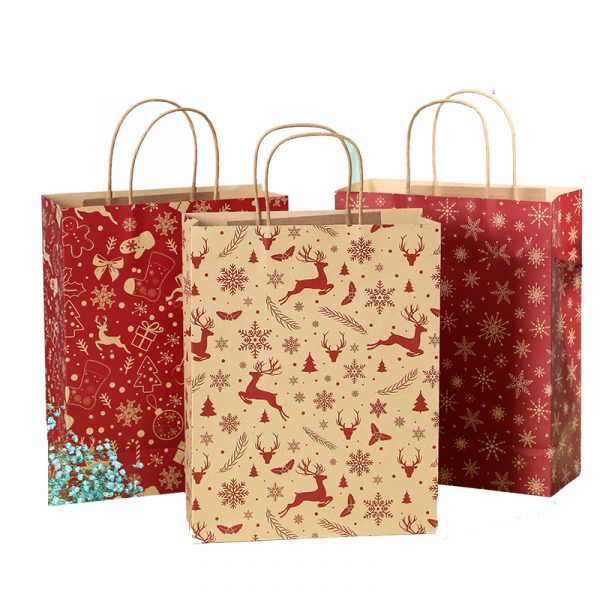 Manufacturer Wholesale Recycable Standard Size Kraft Paper Christmas Gift Bags