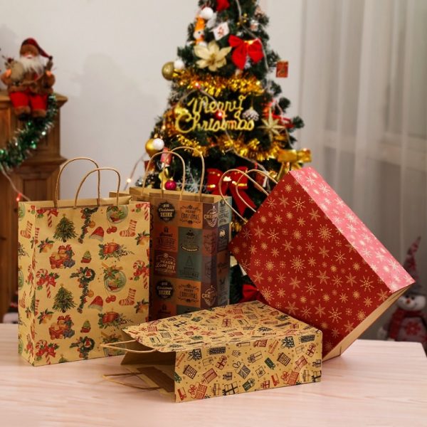 Manufacturer Wholesale Recycable Standard Size Kraft Paper Christmas Gift Bags - Image 5