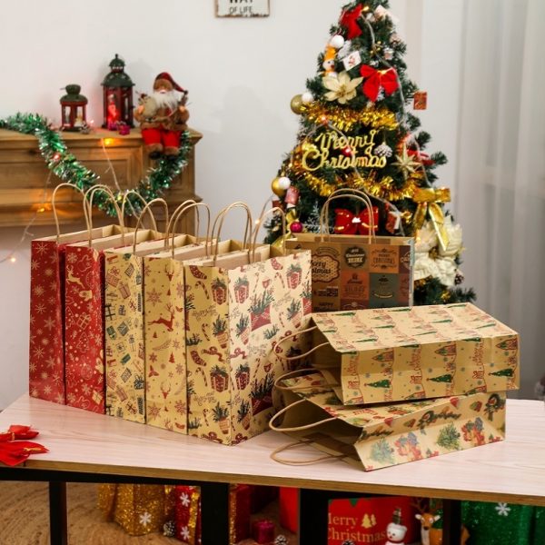 Manufacturer Wholesale Recycable Standard Size Kraft Paper Christmas Gift Bags - Image 4