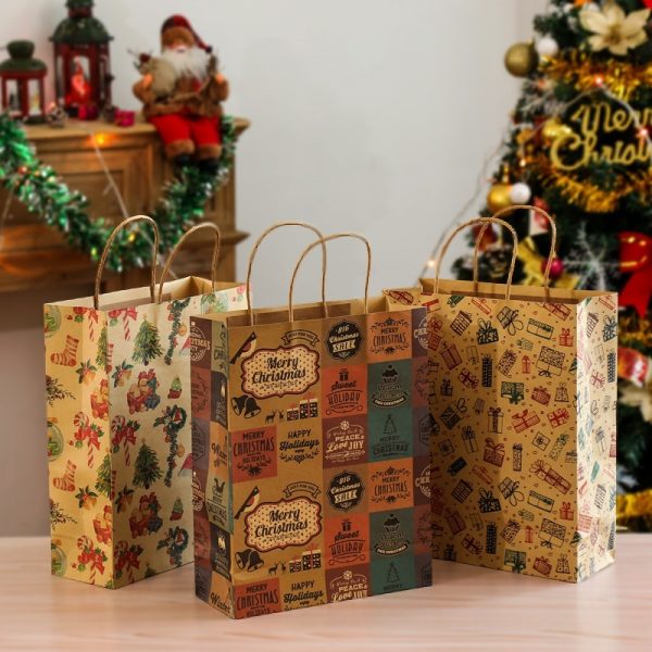 Manufacturer Wholesale Recycable Standard Size Kraft Paper Christmas Gift Bags - Image 2